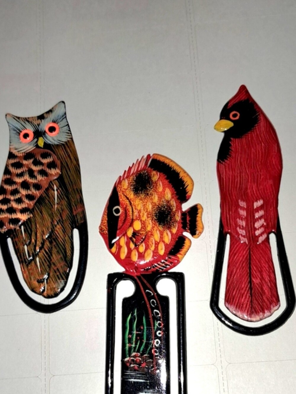 Colorful Bookmarks Owl Cardinal Bird Tropical Fish Clip On (3) NWOT Book Lovers